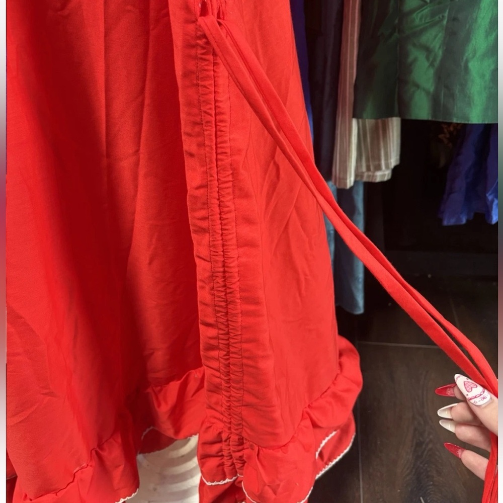 Vintage 70s Red Ruffle Dress Western / Prairie / Folklore Rue Rodeo - Picture 5 of 11